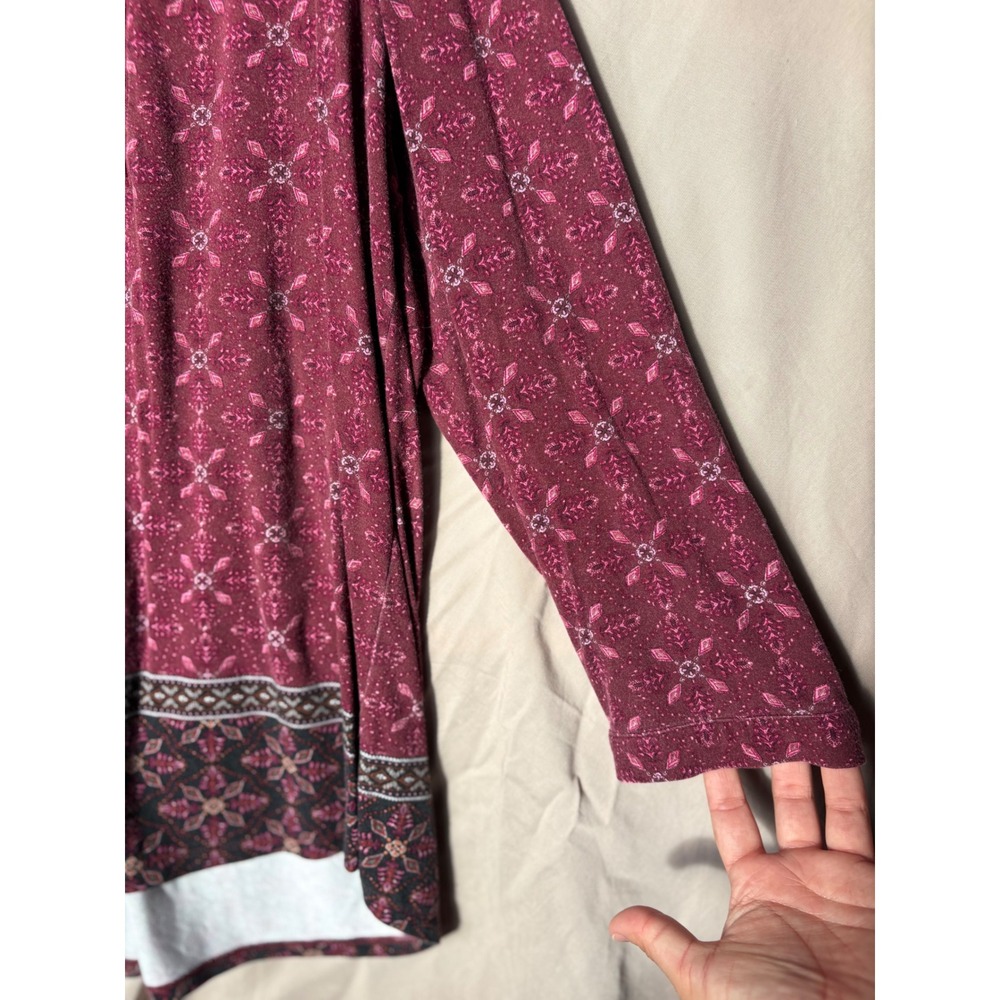 Daniel Rainn Women's XL Burgundy Floral Pintuck Pleat Split Neck Blouse - Picture 7 of 13
